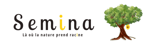 Logo de Semina avec arbre et slogan là où la nature prend racine